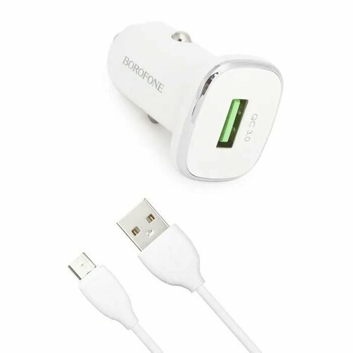 АЗУ BOROFONE BZ12A Lasting Power 1xUSB, 3A, QC3.0 + кабель MicroUSB, 1м (белый)