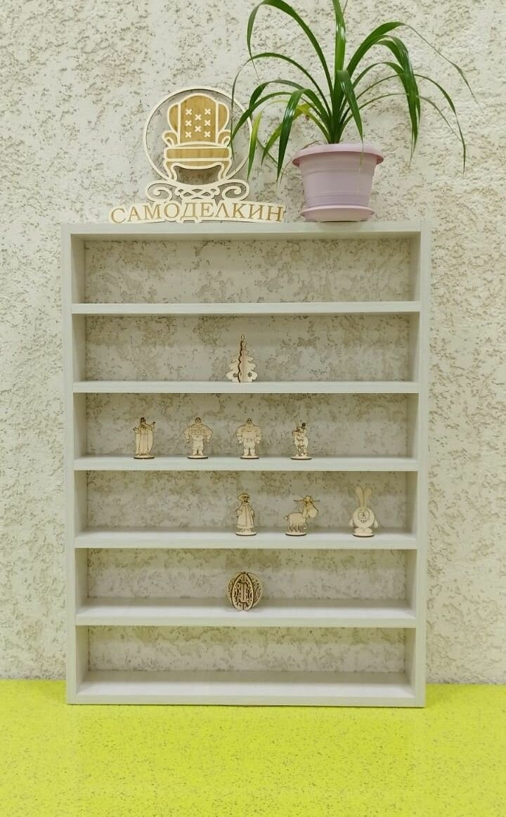 фото Полка настенная, полка для лаков, стеллаж 60х10х80 см. Ясень Анкор