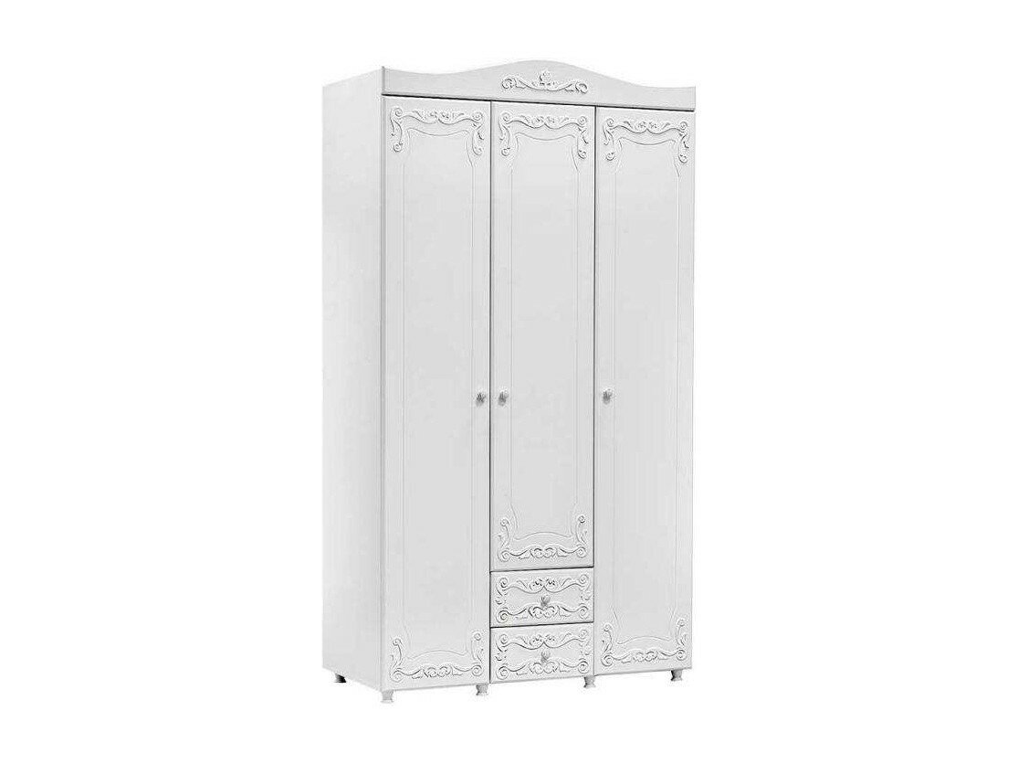 фото Шкаф 3-х дверный с ящиками Италия ИТ-56 белое дерево (Белый)