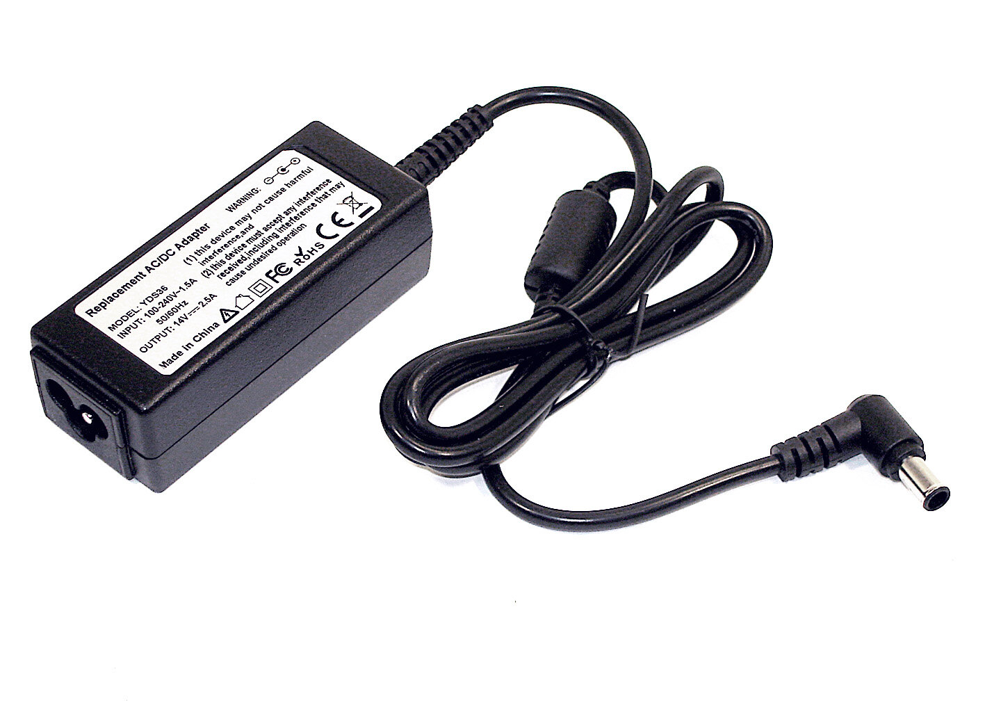 Блок питания (сетевой адаптер) для монитора и телевизора 14V 2.5A 35W 6.5x4.4 мм с иглой OEM черный, с сетевым кабелем