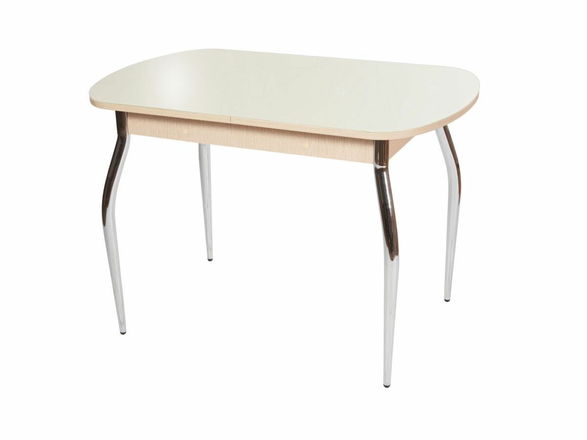 фото Стол Аврора Ривьера СВ Дуб выбеленный, стекло молочное