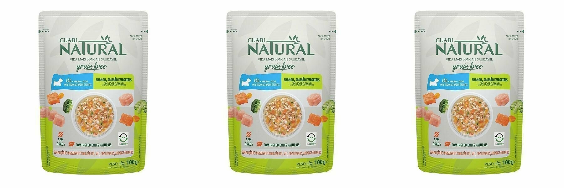 Guabi Natural Корм влажный беззерновой для собак Dog Grain Free, курица, лосось и овощи, 100 г, 3 шт