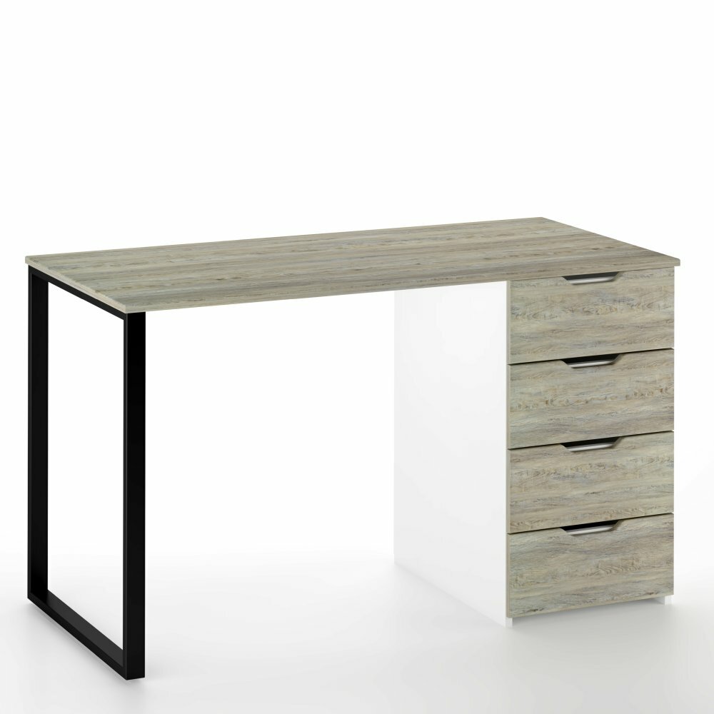 фото Письменный стол МегаKraft 28 Белый/Сосна скания натуральная/Черный матовый