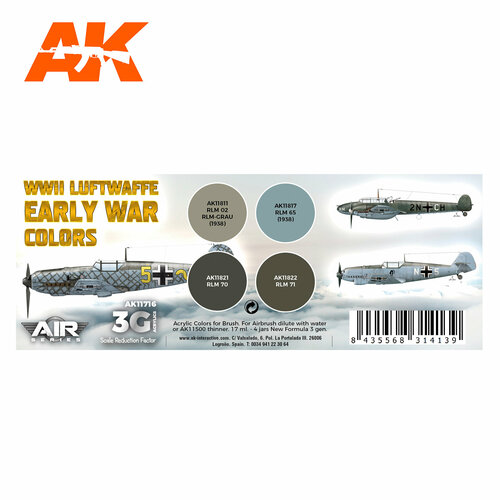 AK11716 Набор красок WWII Luftwaffe Early War Colors SET 3G