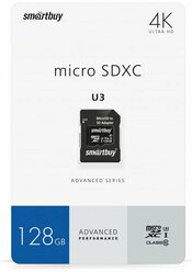 micro SDXC карта памяти Smartbuy 128GB U3 V30 A1 Advanced R/W up to 90/55 с адапт (SB128GBSDU1A-AD)