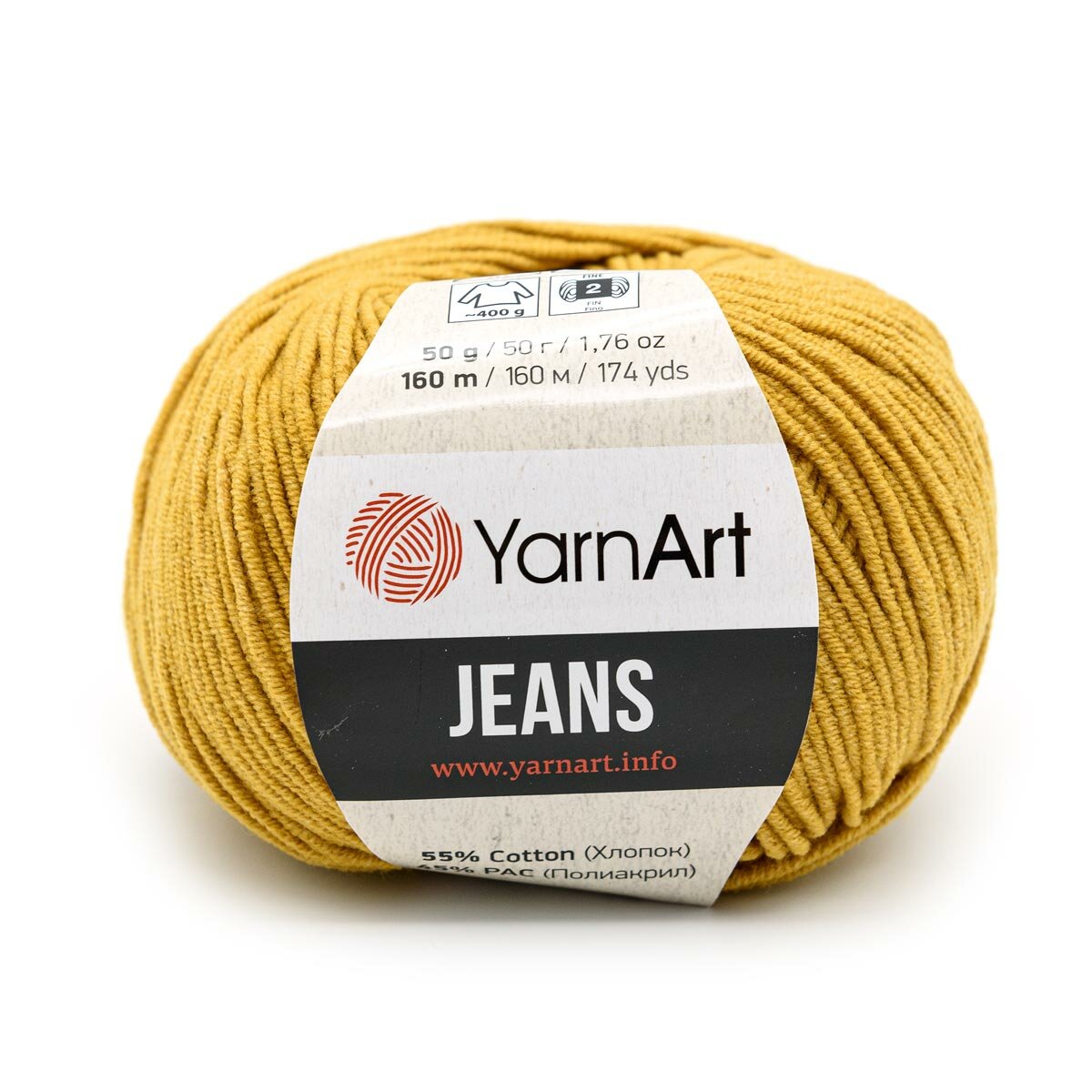 Пряжа для вязания YarnArt 'Jeans' 50гр 160м (55% хлопок, 45% полиакрил) (84 горчичный), 10 мотков