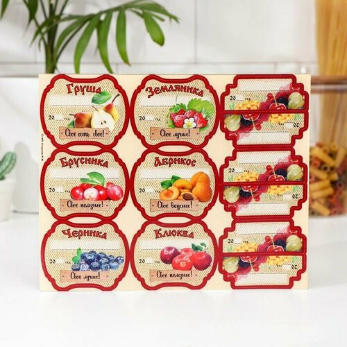 Набор цветных этикеток для домашних заготовок из ягод и фруктов 6.4×5.2 см (комплект из 12 шт)