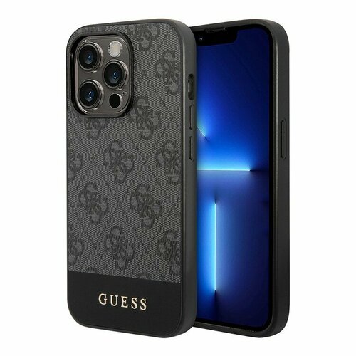 Чехол Guess 4G Stripe Metal logo Hard для iPhone 14 Pro, серый