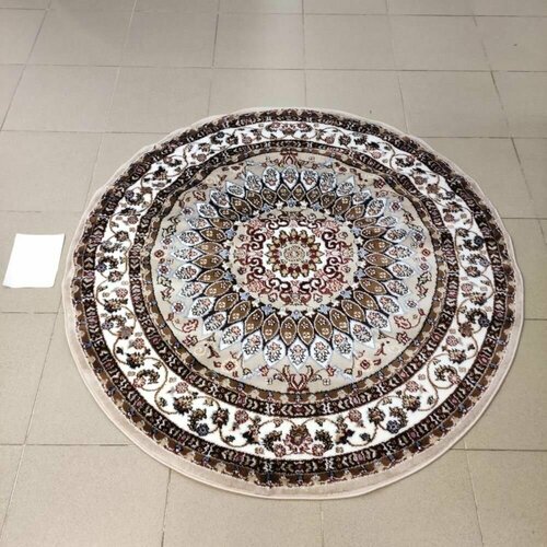 Ковер Классический БАЛ текстиль Elegant KZ W750B , Круг, цвет Бежевый, из нитей Хет-Сет, основа джут, размер 2 м на 2 м, вес 7,8 кг