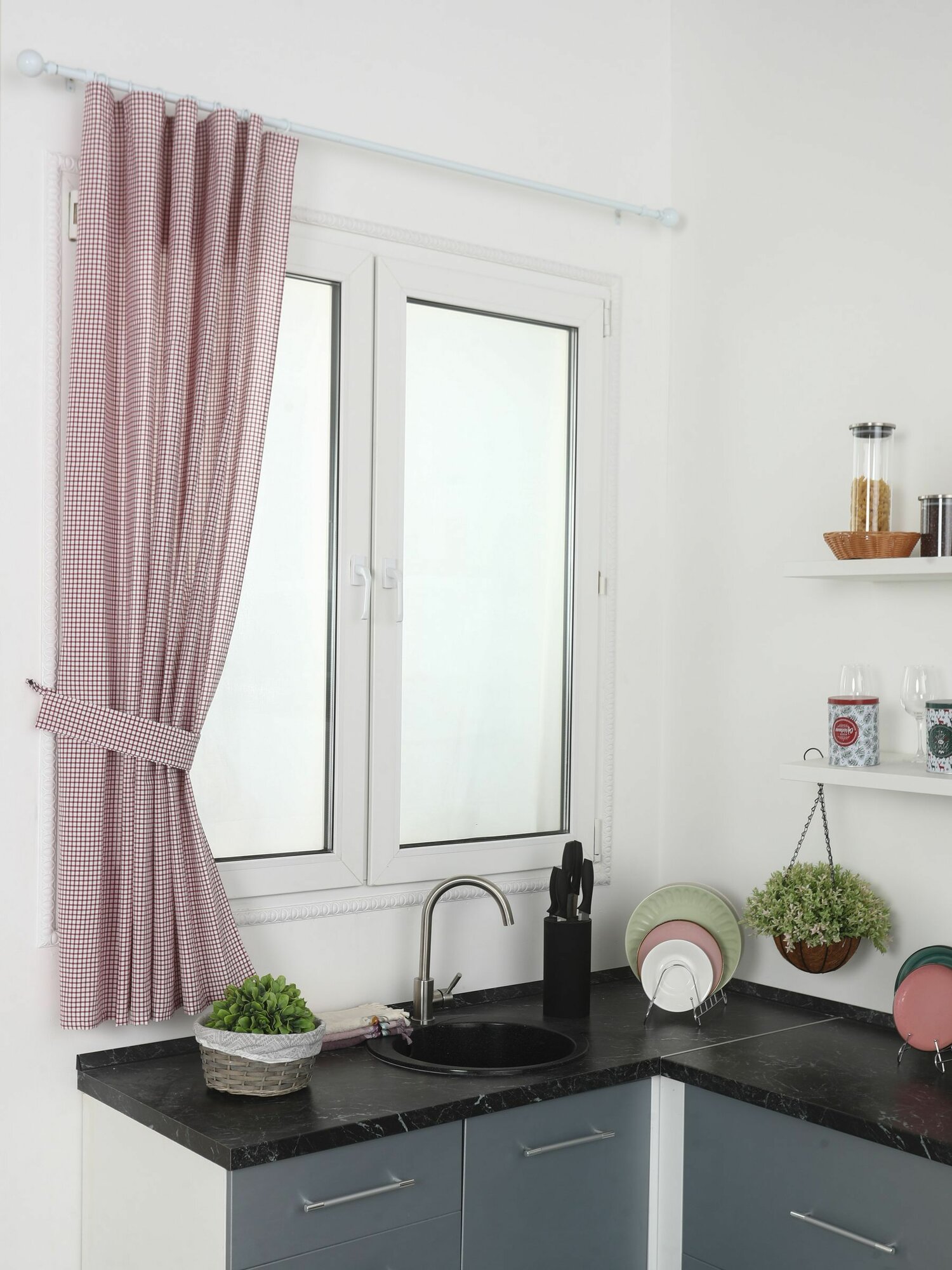 фото Штора для кухни SANPA HOME короткая, на ленте, красный, 1 шт. размер 140х180 см