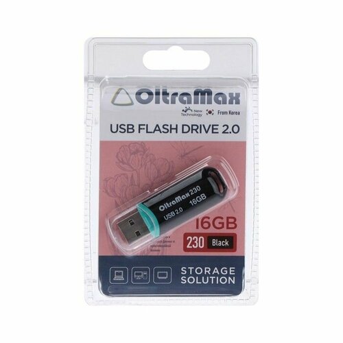 Флешка OltraMax 230, 16 Гб, USB2.0, чт до 15 Мбс, зап до 8 Мбс, чёрная