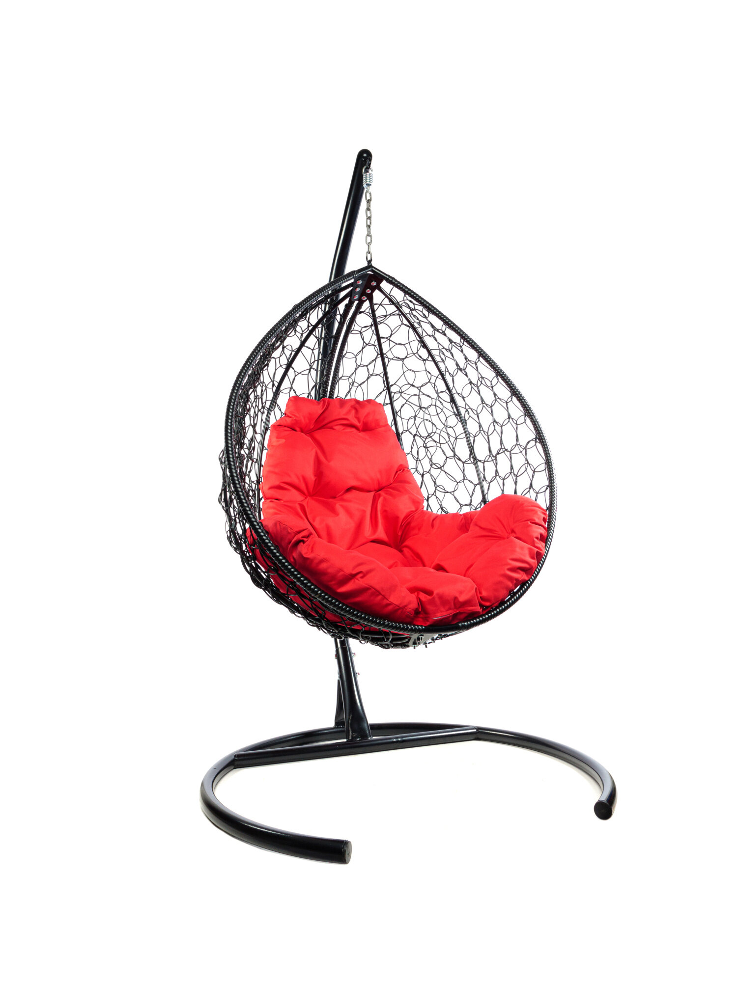 Подвесное кресло M-group капля складной, с ротангом чёрное красная подушка