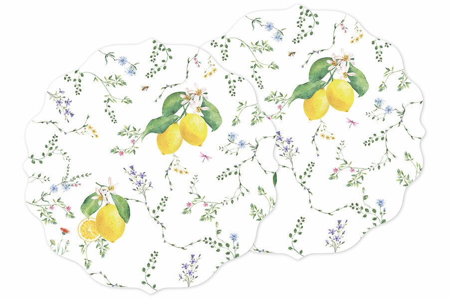 Подставка под горячее 345 см 2 шт пластик круглая белая Цветы и лимоны Fleurs et Citrons