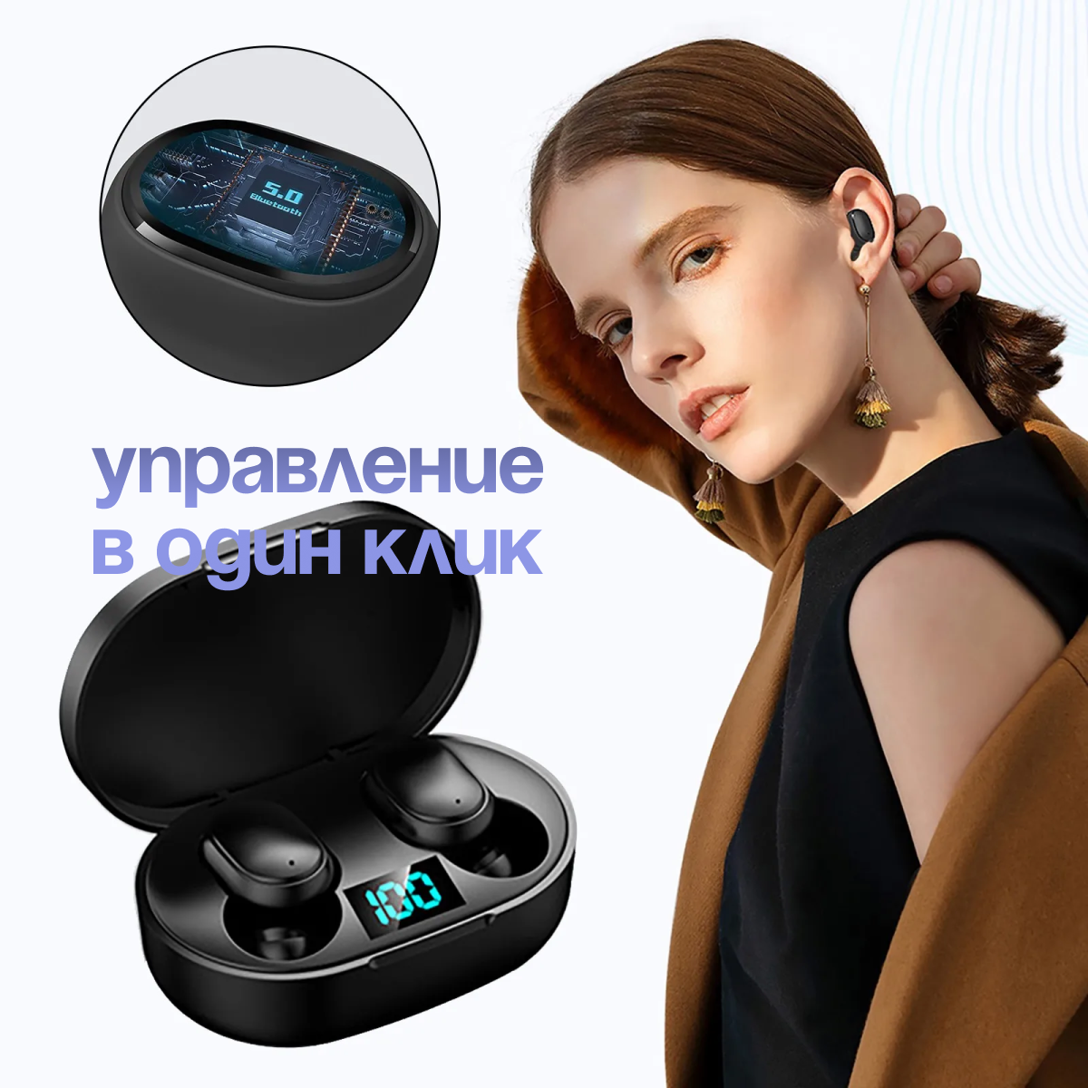 Беспроводные наушники с микрофоном, с шумоподавлением, черные , через Bluetooth E6S True Wireless Headset V5.1. Водонепроницаемость.