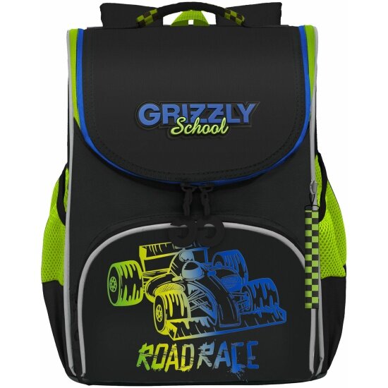 Ранец Grizzly анатомическая спинка, с мешком для обуви, для мальчиков, ROAD RACE, 33х25х13, RAm-485-2/1