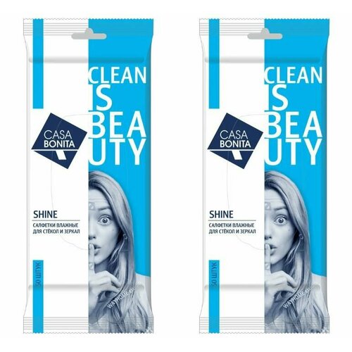 Casa Bonita Салфетки влажные Shine для стёкол и зеркал, 50 шт, 2 уп