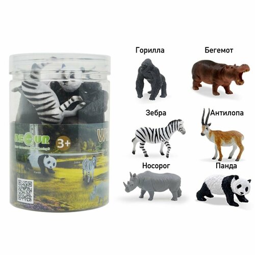 Набор больших фигурок Животные Жарких стран, 6 шт. в тубе, Recur