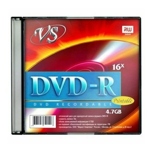 verbatim компакт диск cd dvd bd диски vs dvd r 4 7gb 16x slim case 5шт Vs Диски DVD-R 4,7 GB 16x SL 5 Ink Print 620380