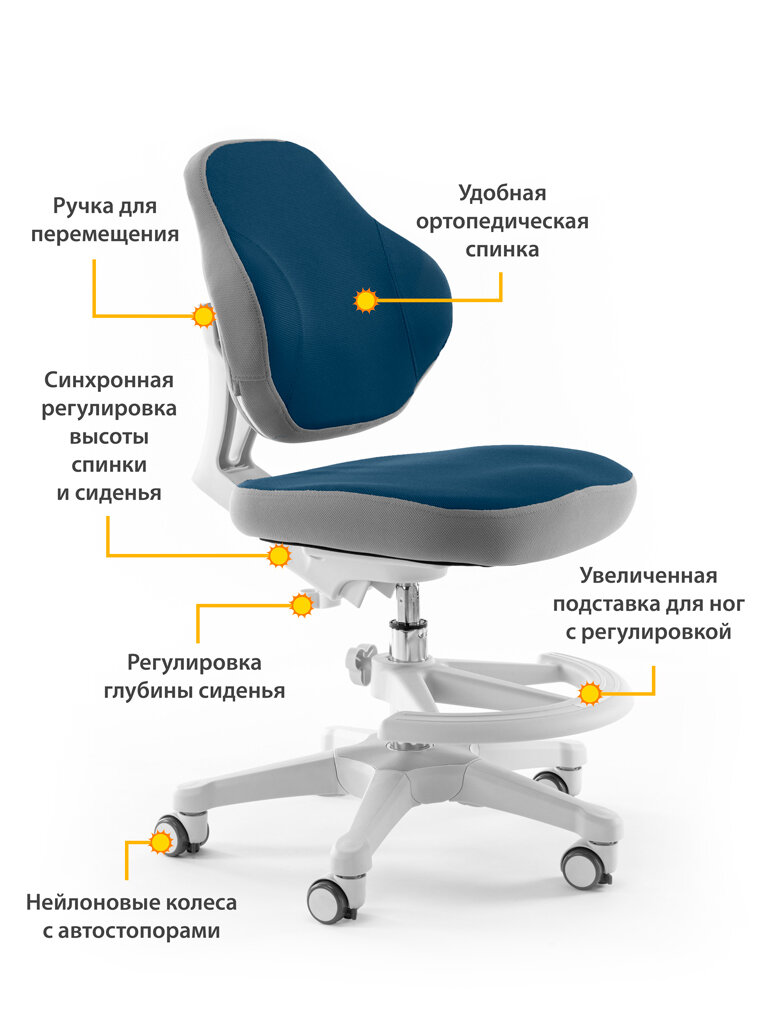 Растущее детское кресло для дома ErgoKids (Y-405) DB для обычных и растущих парт с подставкой для ног и чехлом