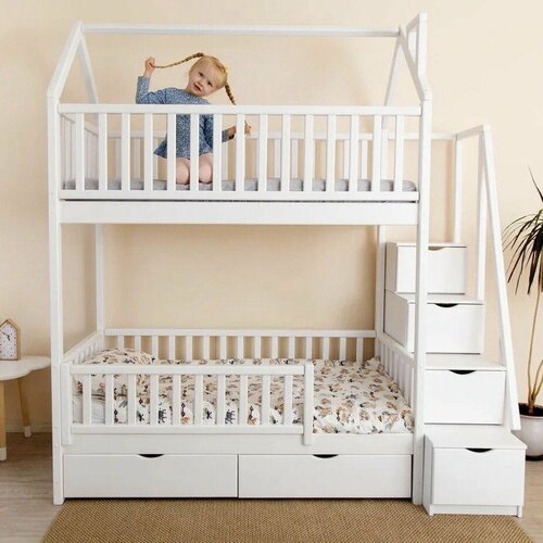 Двухъярусная кровать Кроха 160 х 80 c ящиками и лестницей-комодом 69800₽