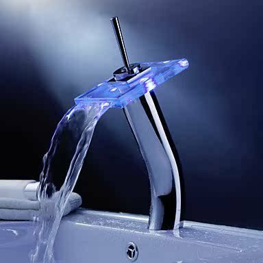 фото Смеситель для раковины со стеклянным изливом и подсветкой