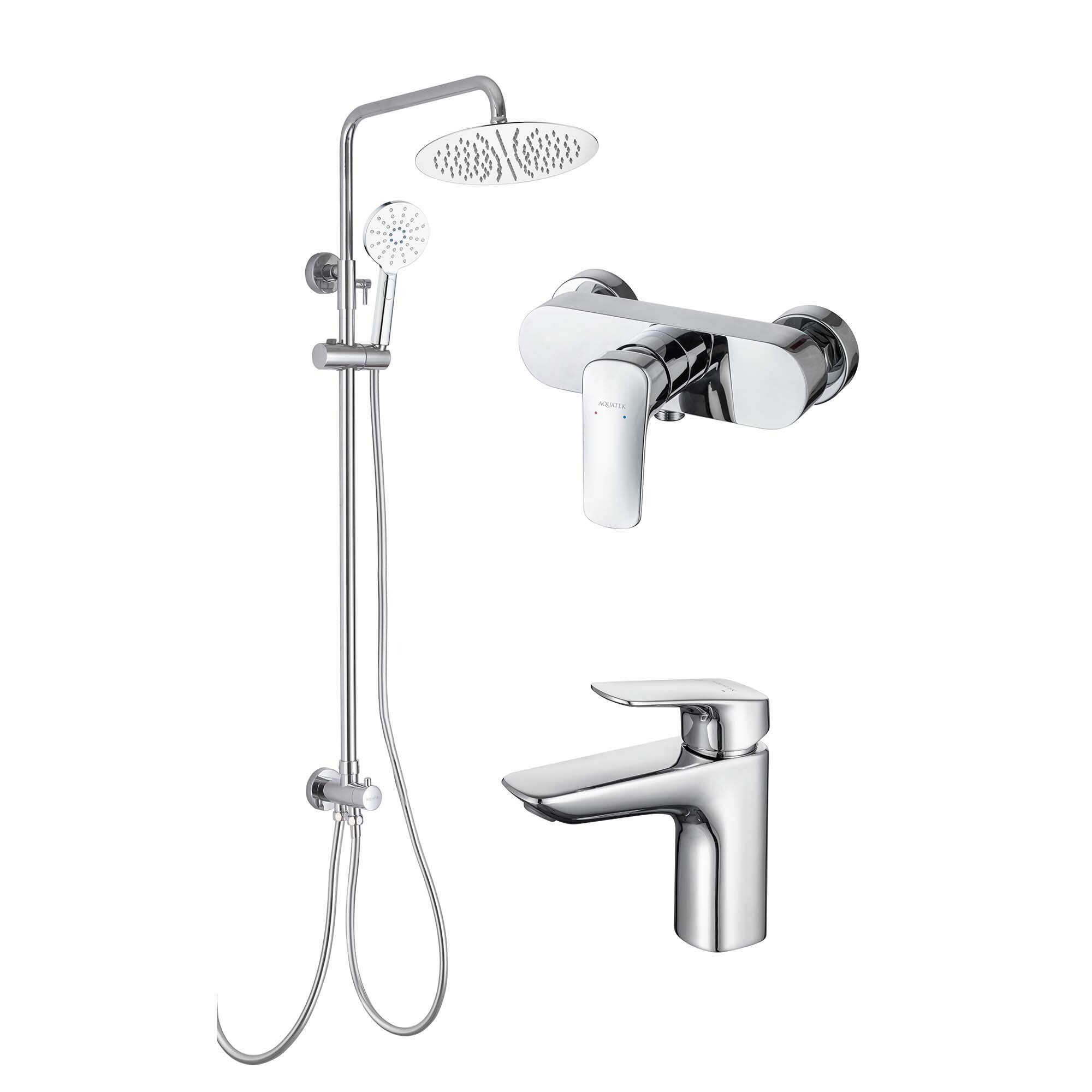 Комплект смеситель для ванны с душевой системой 3jet 250мм Reno Aquatek AQ1036CR, хром