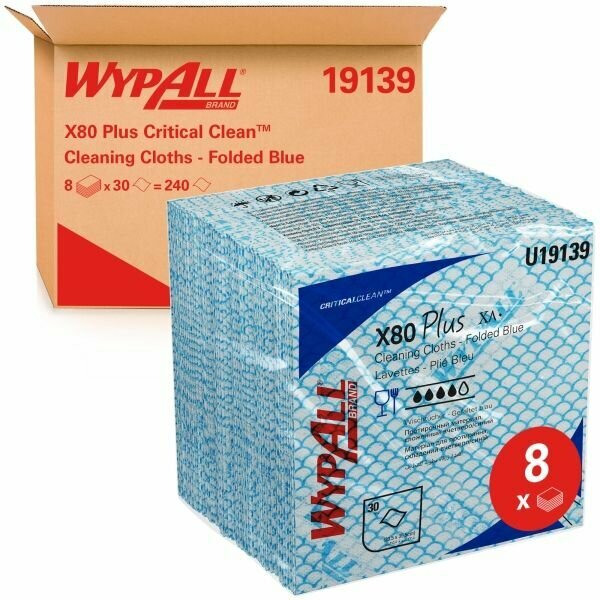 19139 Протирочный материал в пачках WypAll X80 Plus синий (8 пач х 30 л)