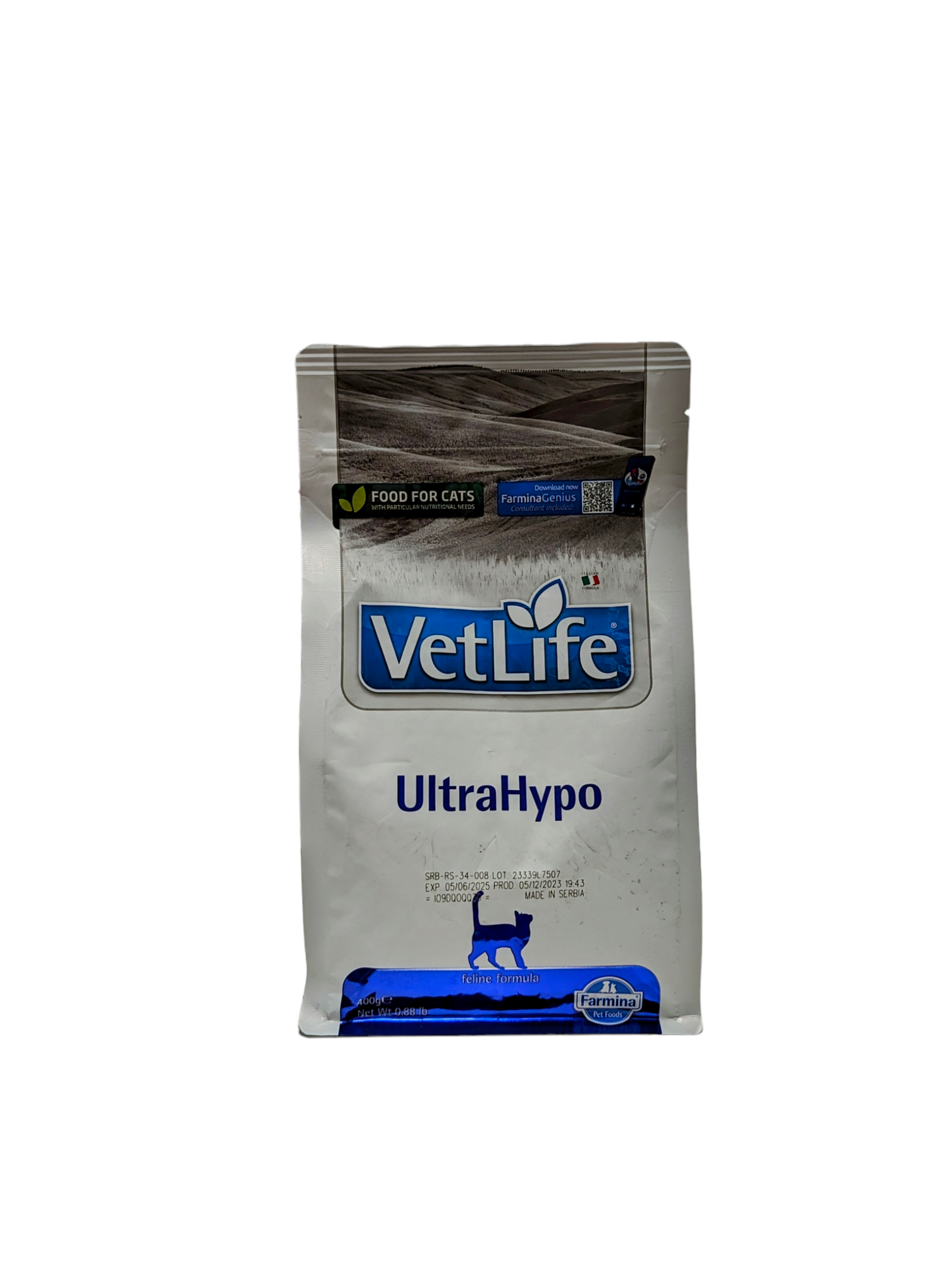 Сухой корм для кошек Farmina Vet Life UltraHypo диетический корм для кошек для снижения пищевой аллергии и/или непереносимости ингредиентов 400 г