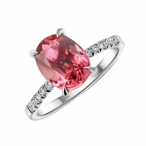 Кольцо Constantine Filatov кольцо с розовым турмалином, белое золото, 585 проба, родирование, турмалин, бриллиант, размер 17, белый, розовый