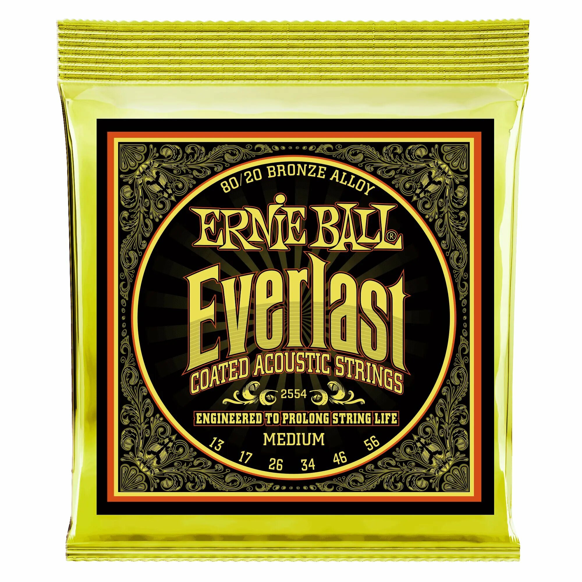 Струны для акустической гитары Ernie Ball 2554 Everlast 80/20 Bronze Medium 13-56, Ernie Ball (Эрни Бол)