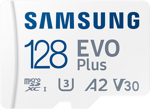 Карта памяти Samsung microSDXC 128 ГБ Class 10, V30, A2, UHS-I U3, R 130 МБ/с, адаптер на SD, 1 шт, белый/красный