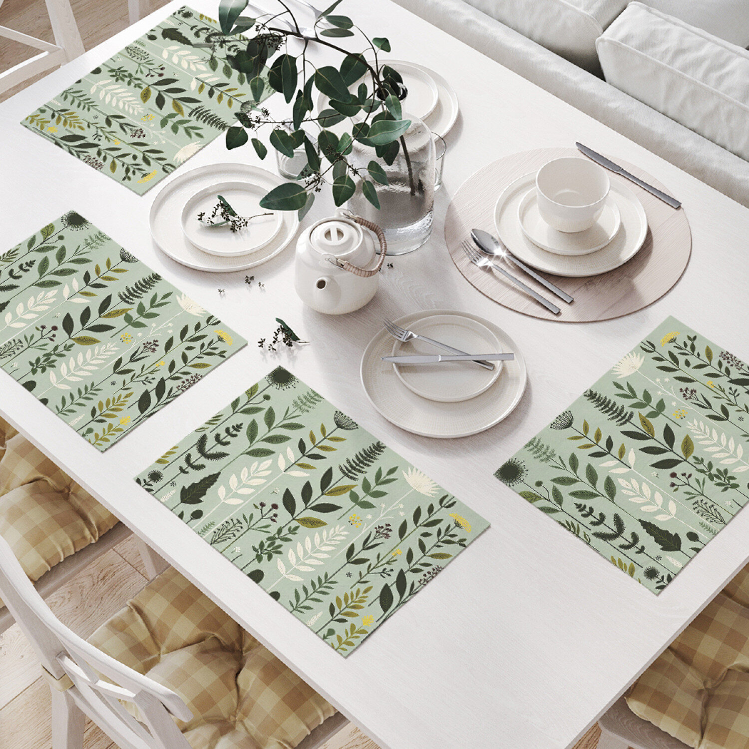 фото Салфетки на стол для сервировки прямоугольные, плейсмат "Зеленая поляна" JoyArty, 32x46 см, в комплекте 4шт.