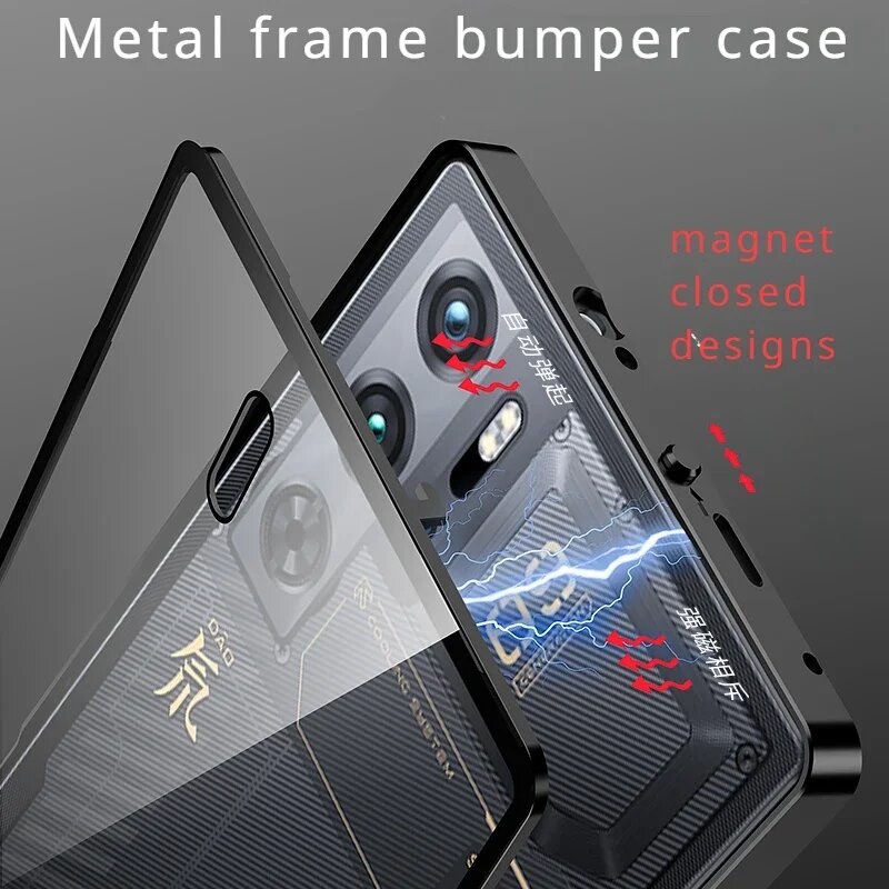 Чехол для nubia Red Magic 9 Pro + искусственная кожа винтажный бампер рамка из алюминиевого сплава магнитный металлический чехол для ZTE nubia RedMagic 9 Pro PLUS чехлы, Фиолетовый, Red Magic 9 Pro — фото 1