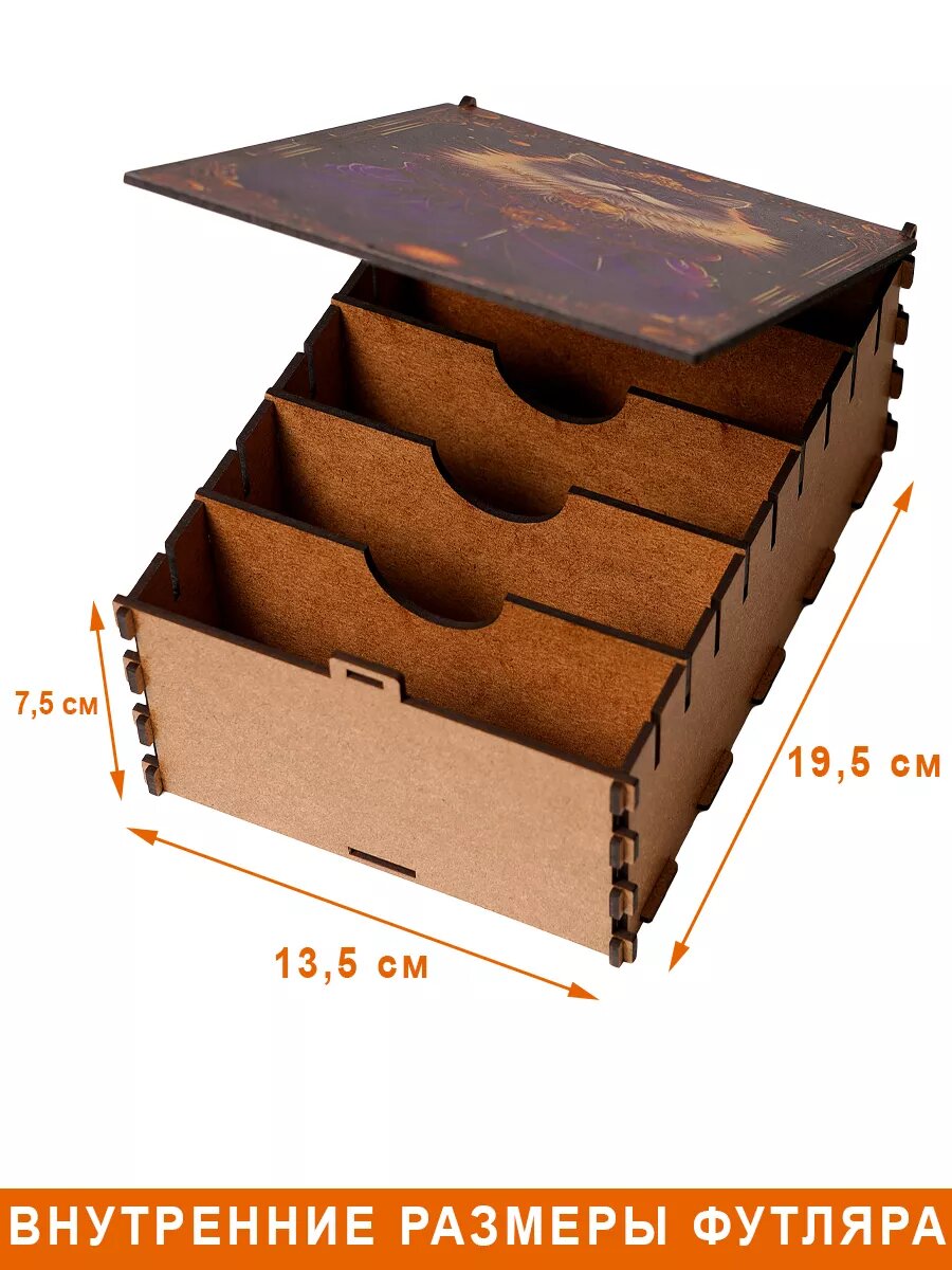 Футляр для 4-5 колод карт Таро Дама Пик "Кот", прямоугольный, 20x15x7.5 см, деревянный — фото 1