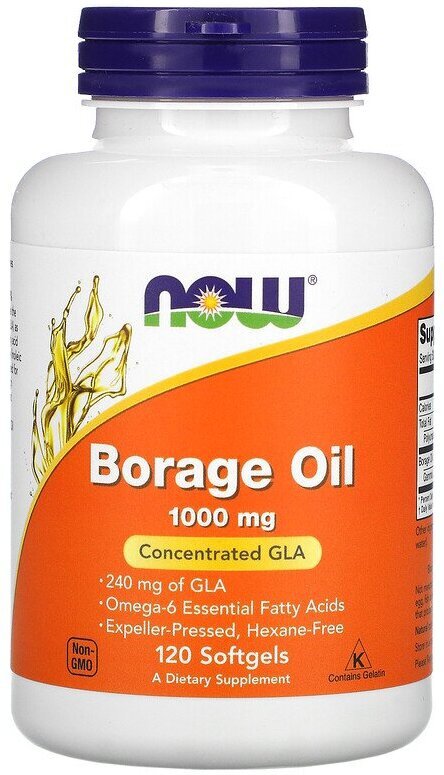 NOW Foods Borage Oil, Масло бурачника 1000 мг 120 гел. капсул