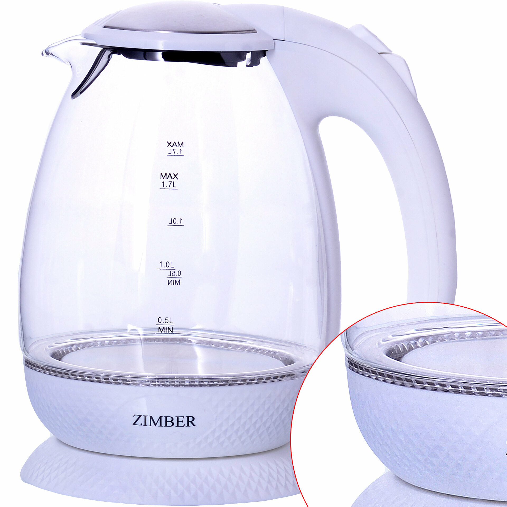 Электрический чайник ZIMBER 1.7 л, с подсветкой, стеклянный 11182