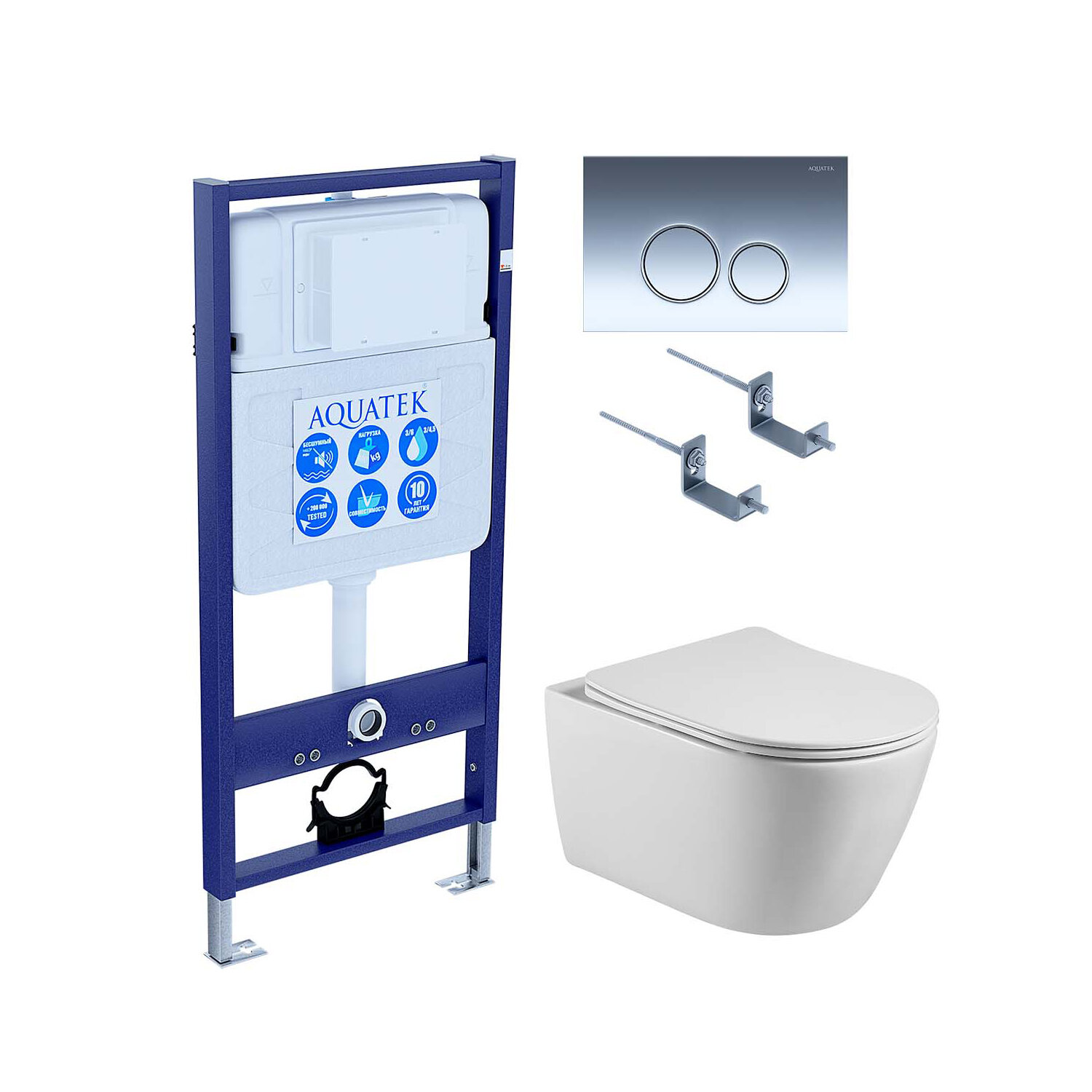 Комплект инсталляция Aquatek Standart INS-0000012 + унитаз Бетта AQ1253W-00 + кнопка KDI-0000018 + комплект креплений - фото №1
