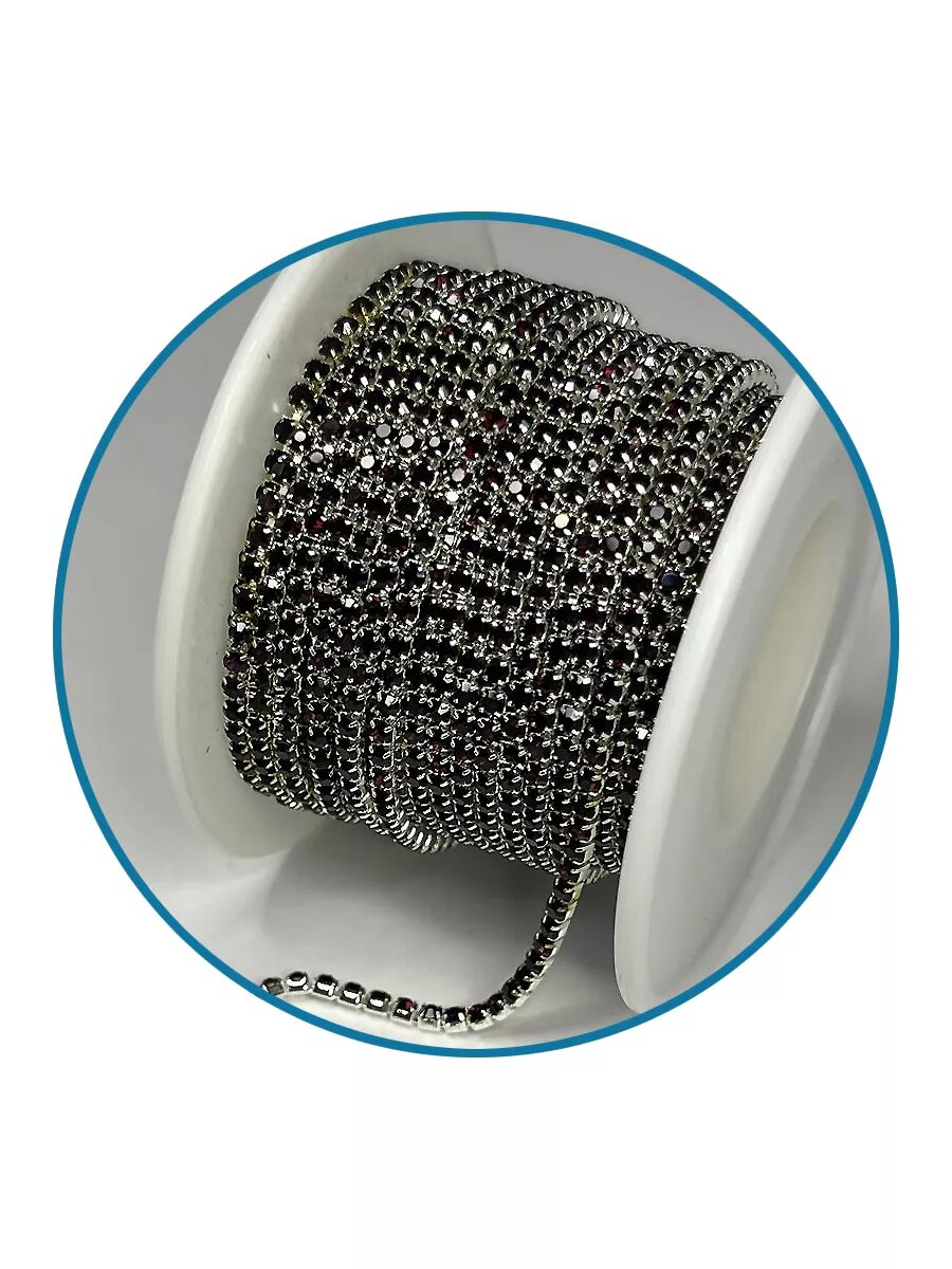 Стразовая цепочка ss8-2.5мм бижутерный сплав/стекло длина 2м черная