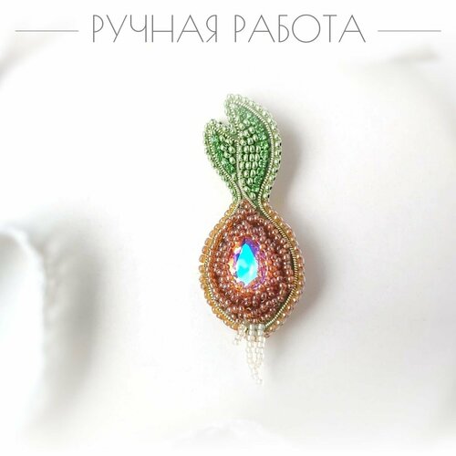фото Брошь, стекло, розовый, коричневый, зеленый нет бренда