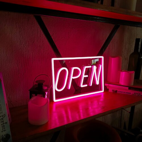 Изображение товара Неоновая вывеска Elmarto Open (Открыто), 30х20 см, розовая