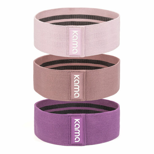 Комплект фитнес резинок Kama 3 шт, светло-розовый, пыльно-розовый, лиловый (10, 17, 23 кг)