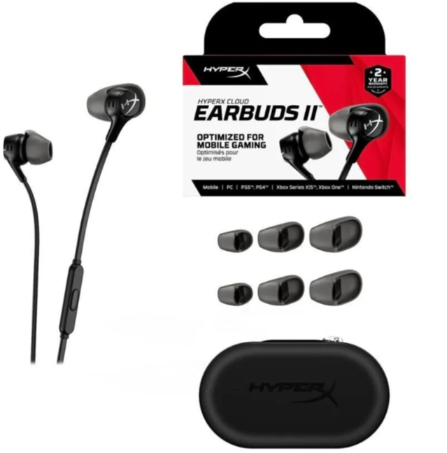Игровые наушники HyperX Cloud Earbuds II (70N24AA), черный, внутриканальные, электретный конденсаторный микрофон — фото 1