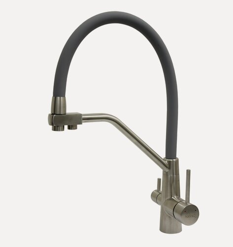 Изображение товара N413. PC5.3 Смеситель NAVAQ однорукий д/кухни с подкл. фильтра, сатин/металл, нерж. сталь, бок. ручка