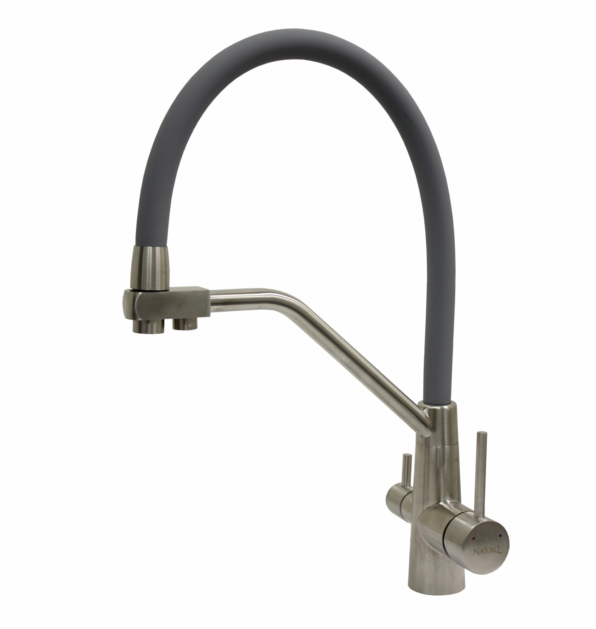 N413. PC5.3 Смеситель NAVAQ однорукий д/кухни с подкл. фильтра, сатин/металл, нерж. сталь, бок. ручка