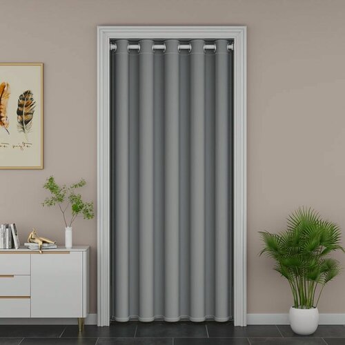 Изображение товара Дверь гармошка, Выдвижной стержень из нержавеющей стали, 90x200 см, Светло-серый