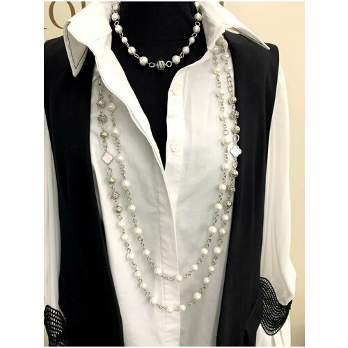 Комплект бижутерии MOLODYH, жемчуг имитация, размер колье/цепочки 100 см, белый/серебристый