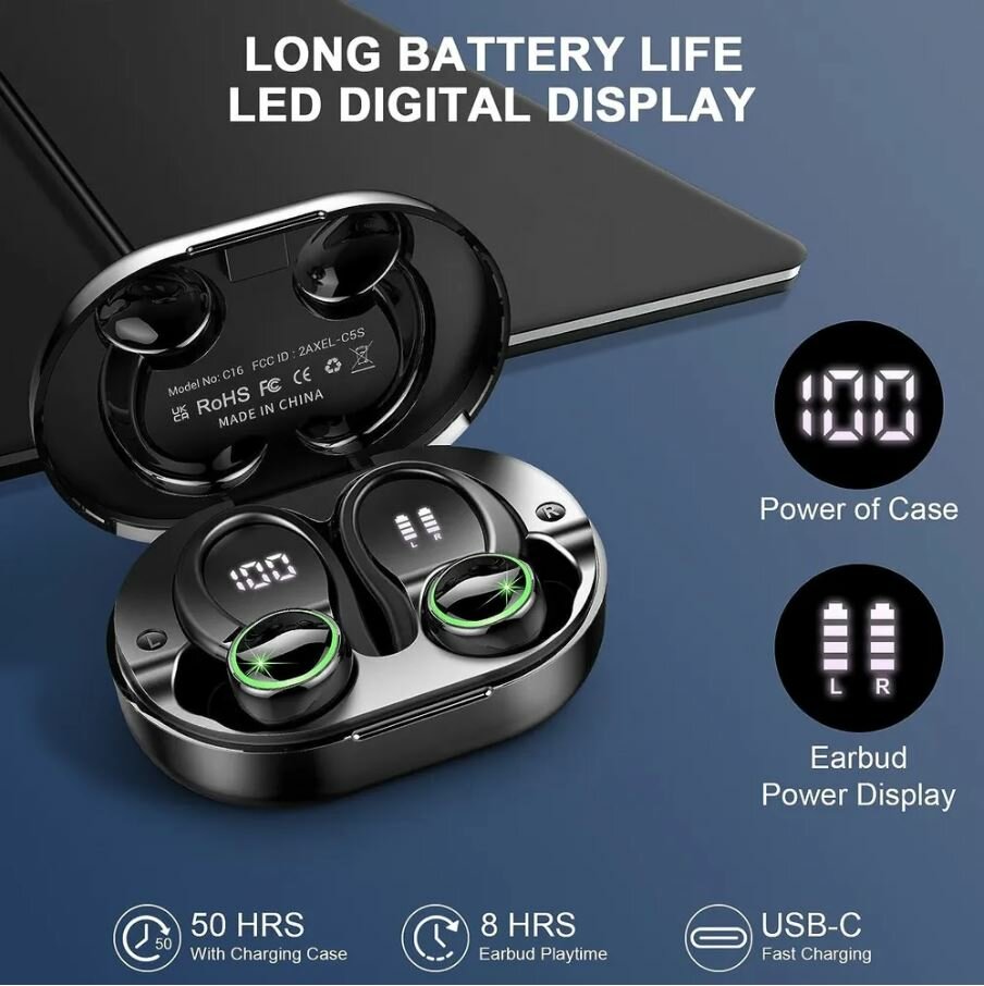 2025 Наушники беспроводные с заушным креплением C16 V5 гарнитура Bluetooth 5.3 водонепроницаемая, спортивные наушники вкладыши с HD микрофоном