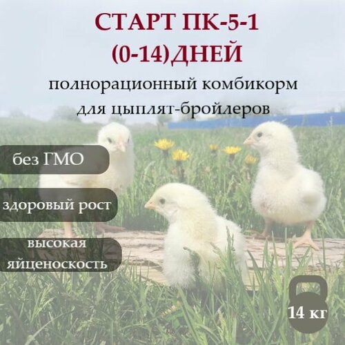 Полнорационный комбикорм для бройлеров, кур, птиц, кур несушек ПК-5-1 старт(0-14)дней