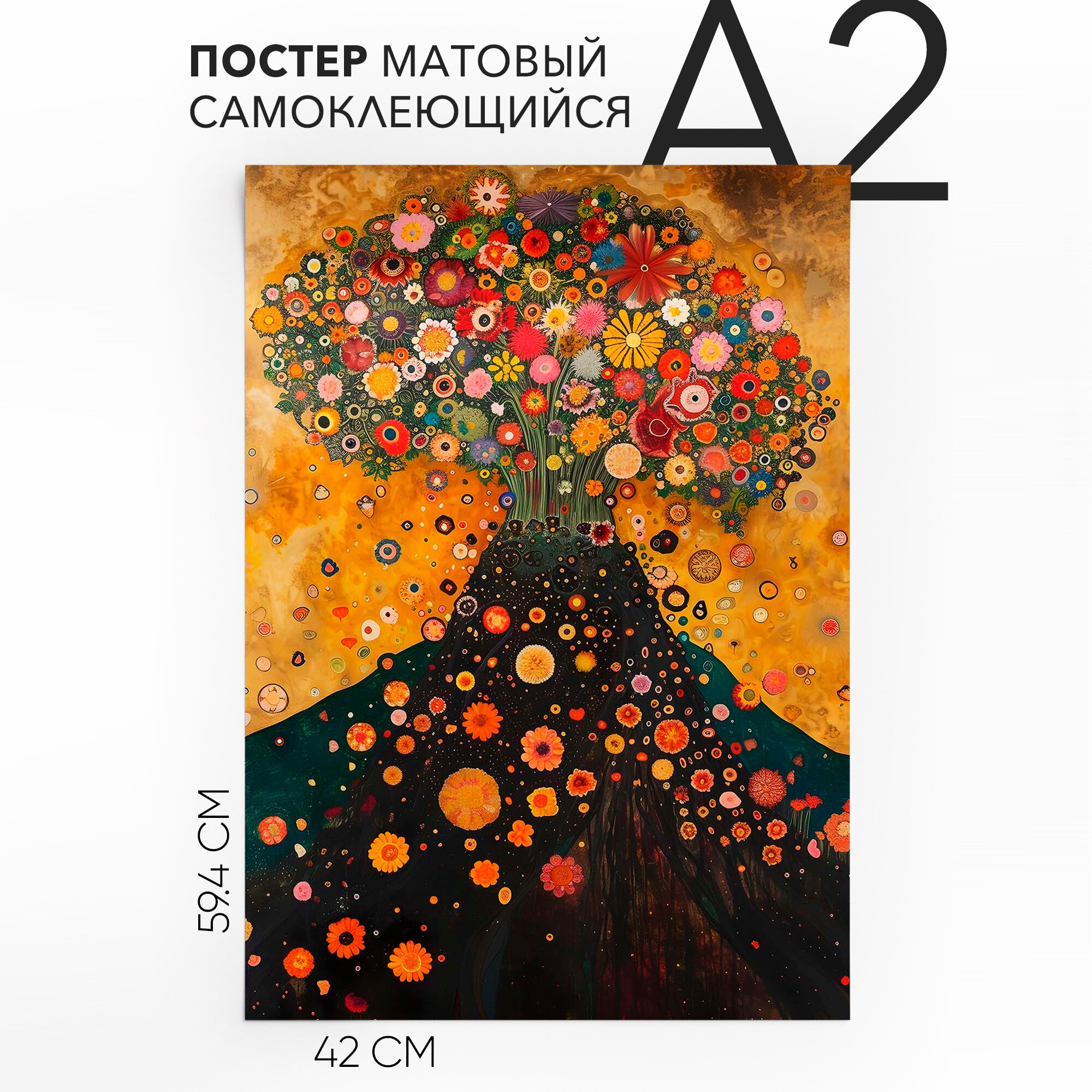 Постеры эстетичные самоклеящийся большой A2 Вулкан цветов влагостойкий для декора