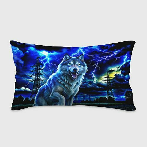 Грозовой волк с молниями Прямоугольная подушка